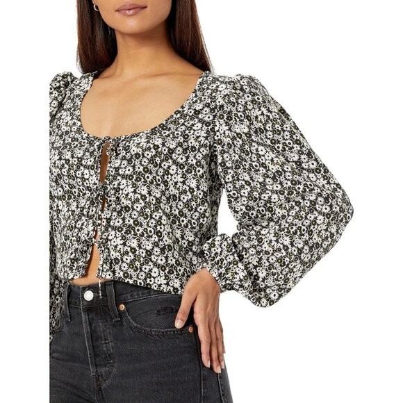 Levi’s Blouse Embry Front Tie Top Sheer Black White Floral Blouse Plus Size 3XL - Picture 3 of 8